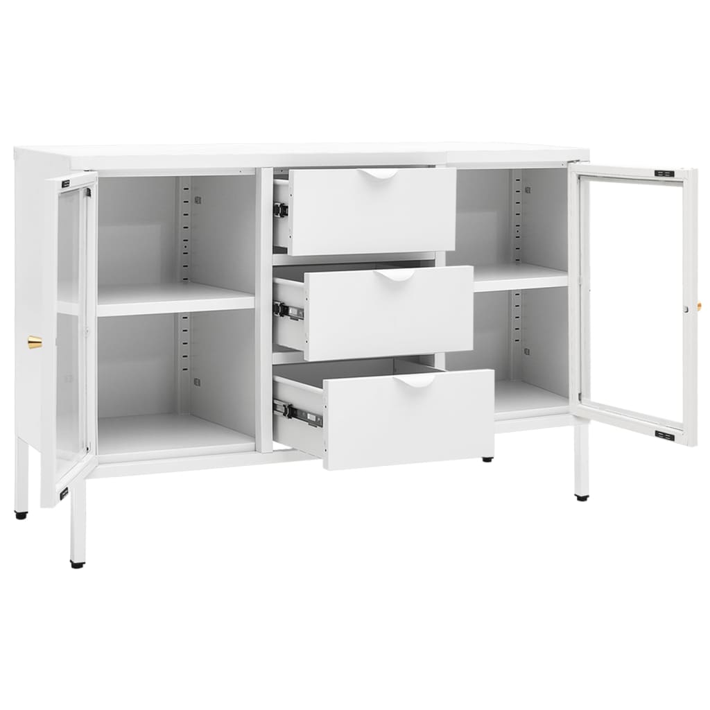 vidaXL Komoda, biała, 105x35x70 cm, stal i szkło hartowane