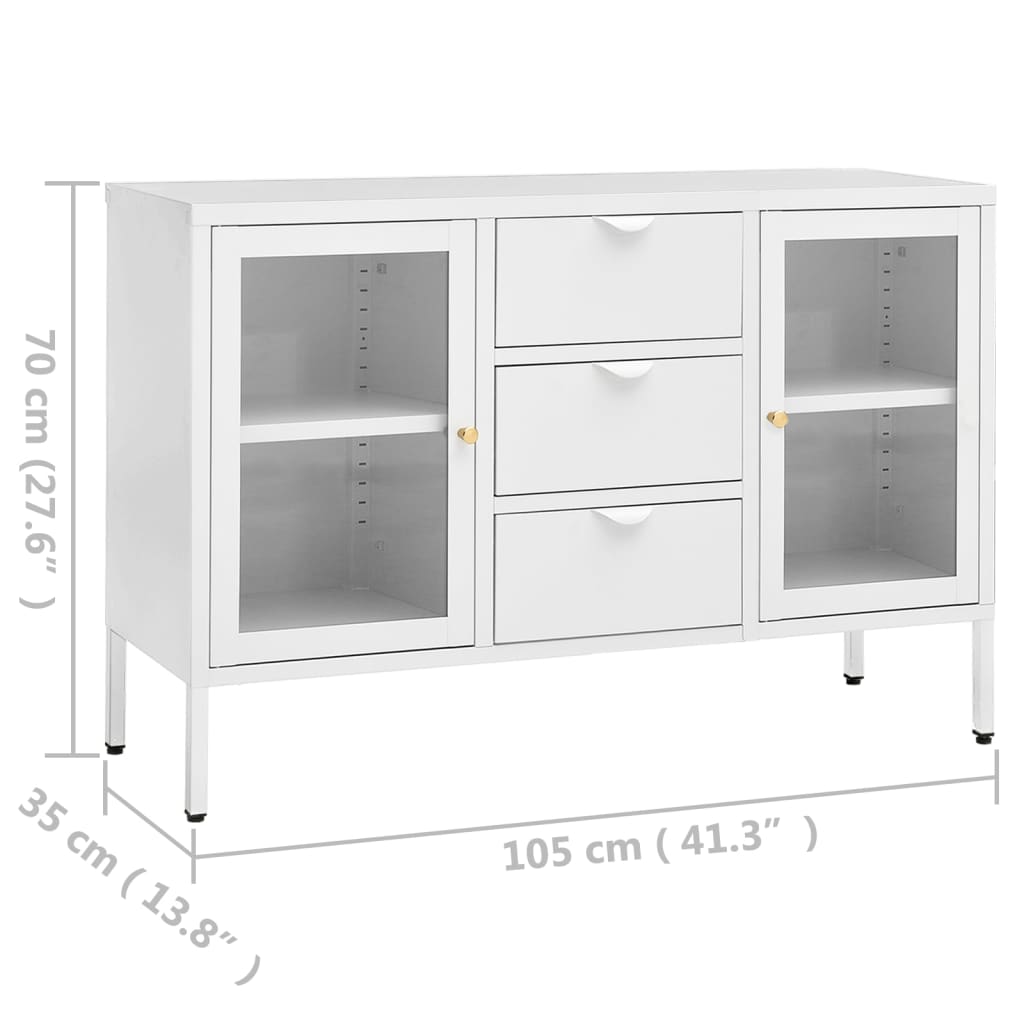 vidaXL Komoda, biała, 105x35x70 cm, stal i szkło hartowane