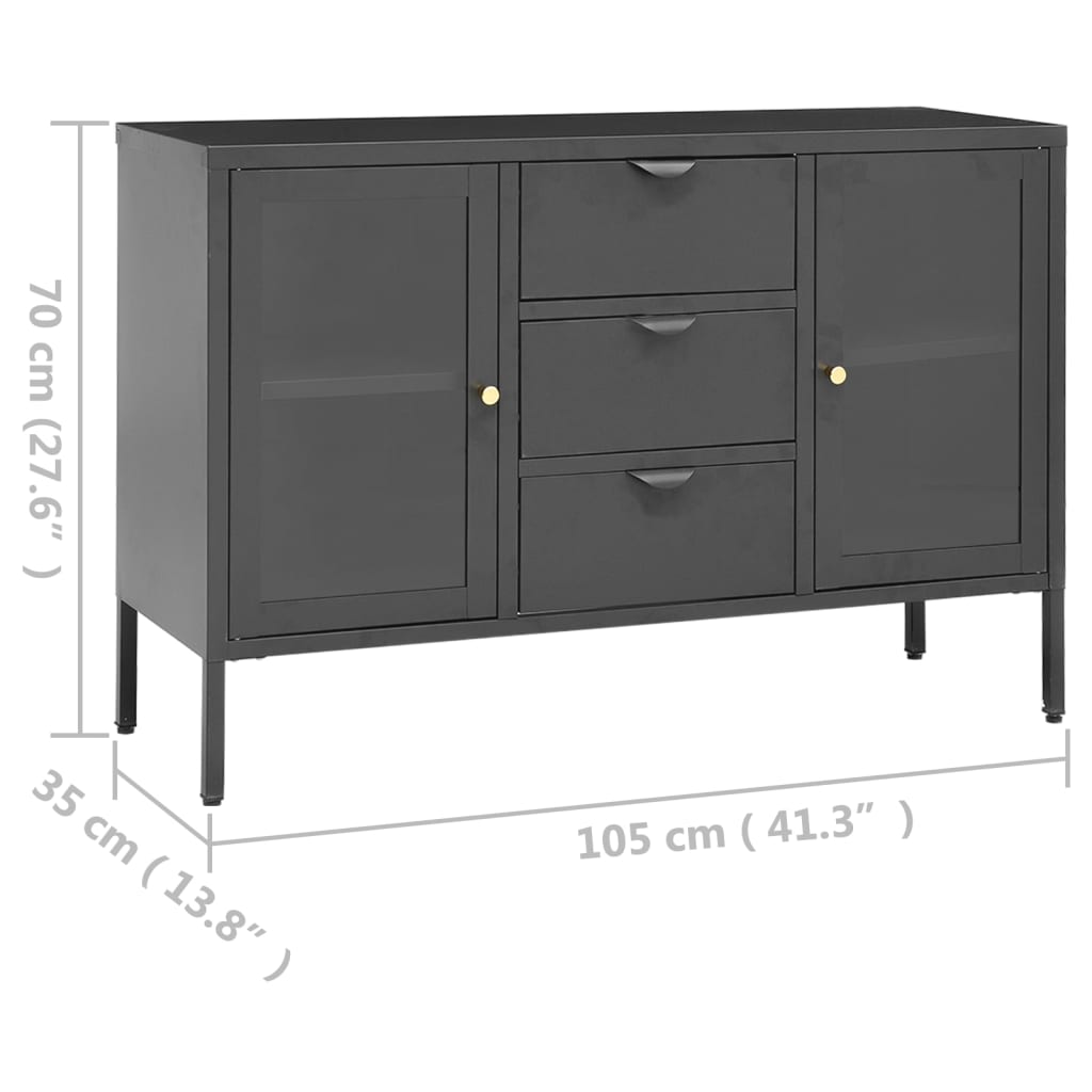 vidaXL Komoda, antracytowa, 105x35x70 cm, stal i szkło hartowane