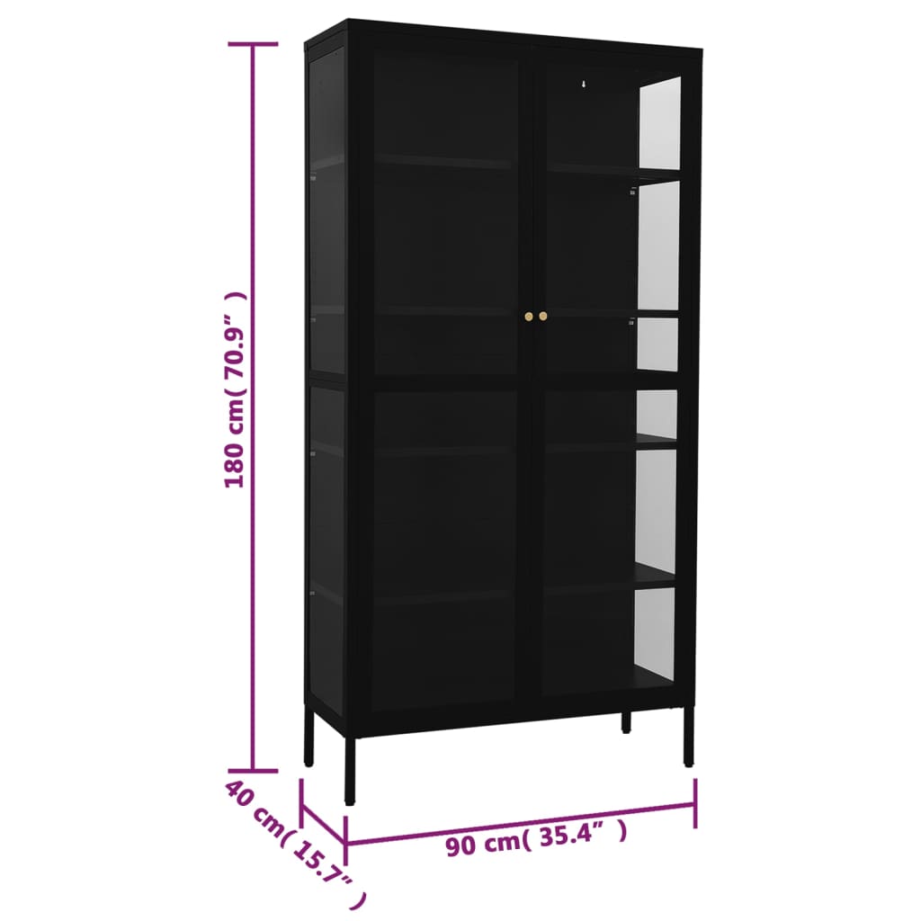 vidaXL Witryna, czarna, 90x40x180 cm, stal i hartowane szkło