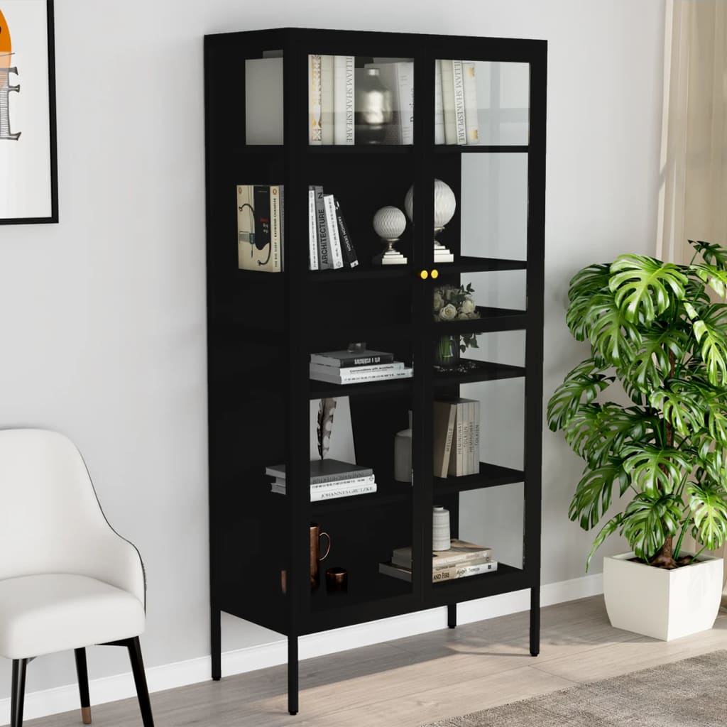 vidaXL Witryna, czarna, 90x40x180 cm, stal i hartowane szkło