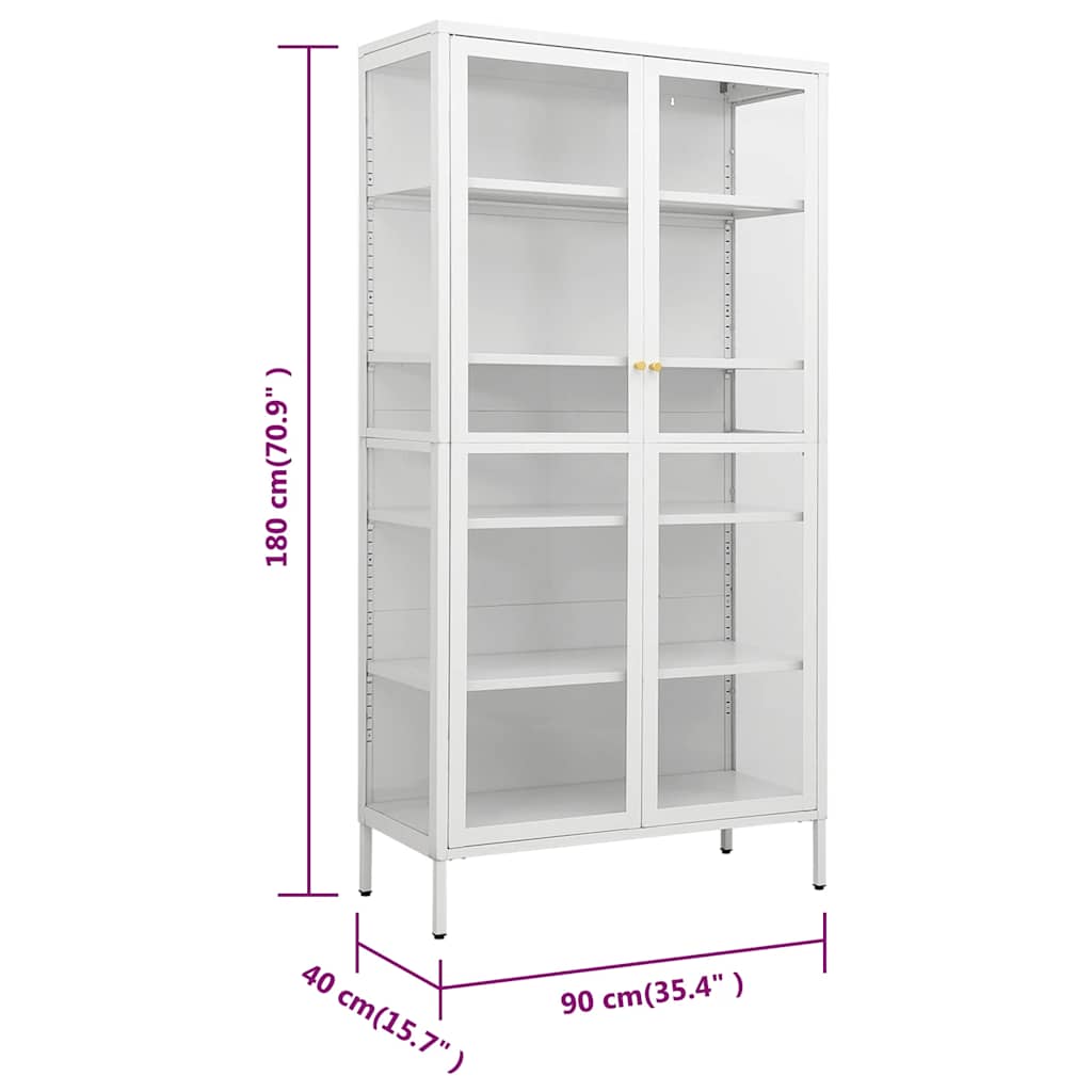 vidaXL Witryna, biała, 90x40x180 cm, stal i hartowane szkło