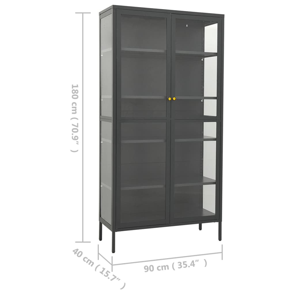 vidaXL Witryna, antracytowa, 90x40x180 cm, stal i hartowane szkło