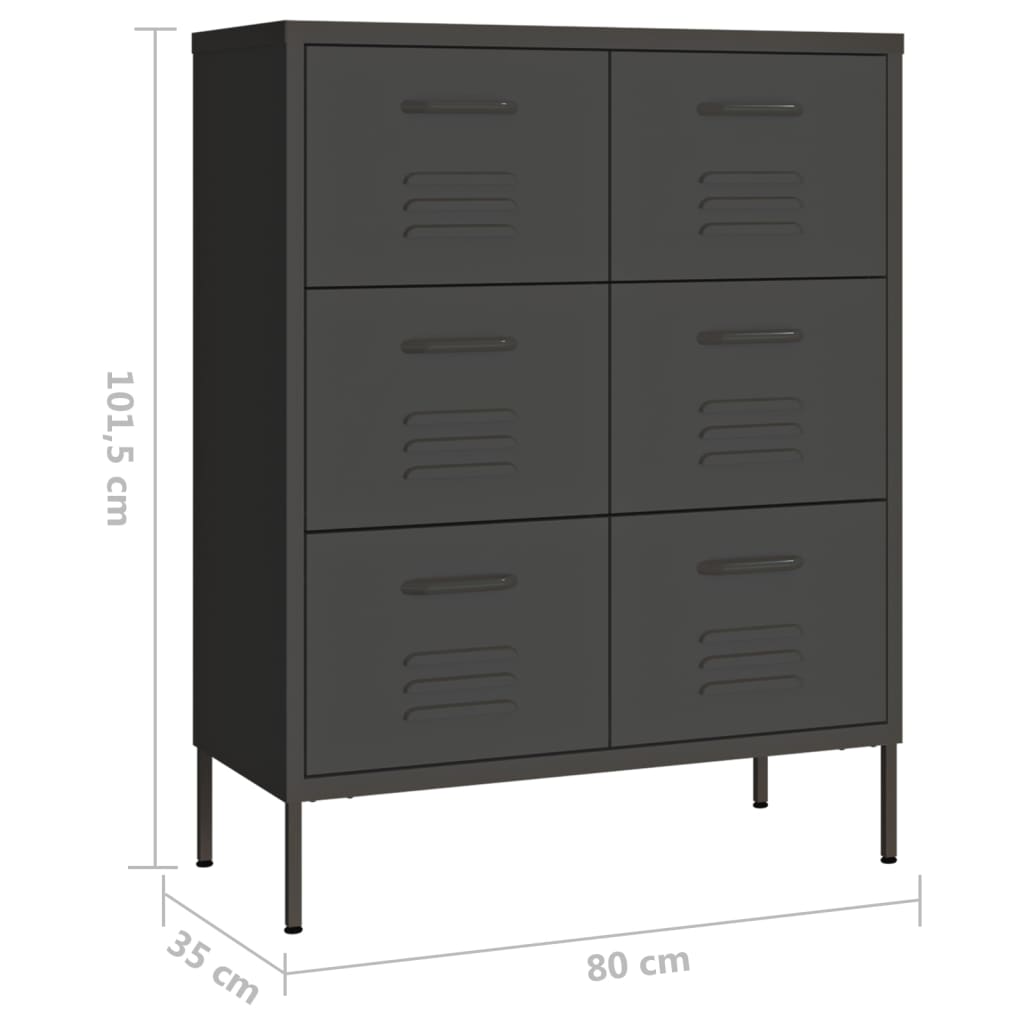 vidaXL Szafka z szufladami, antracytowa, 80x35x101,5 cm, stalowa