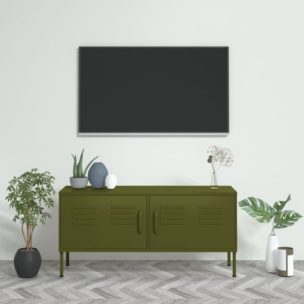 vidaXL Szafka pod telewizor, oliwkowa, 105x35x50 cm, stalowa