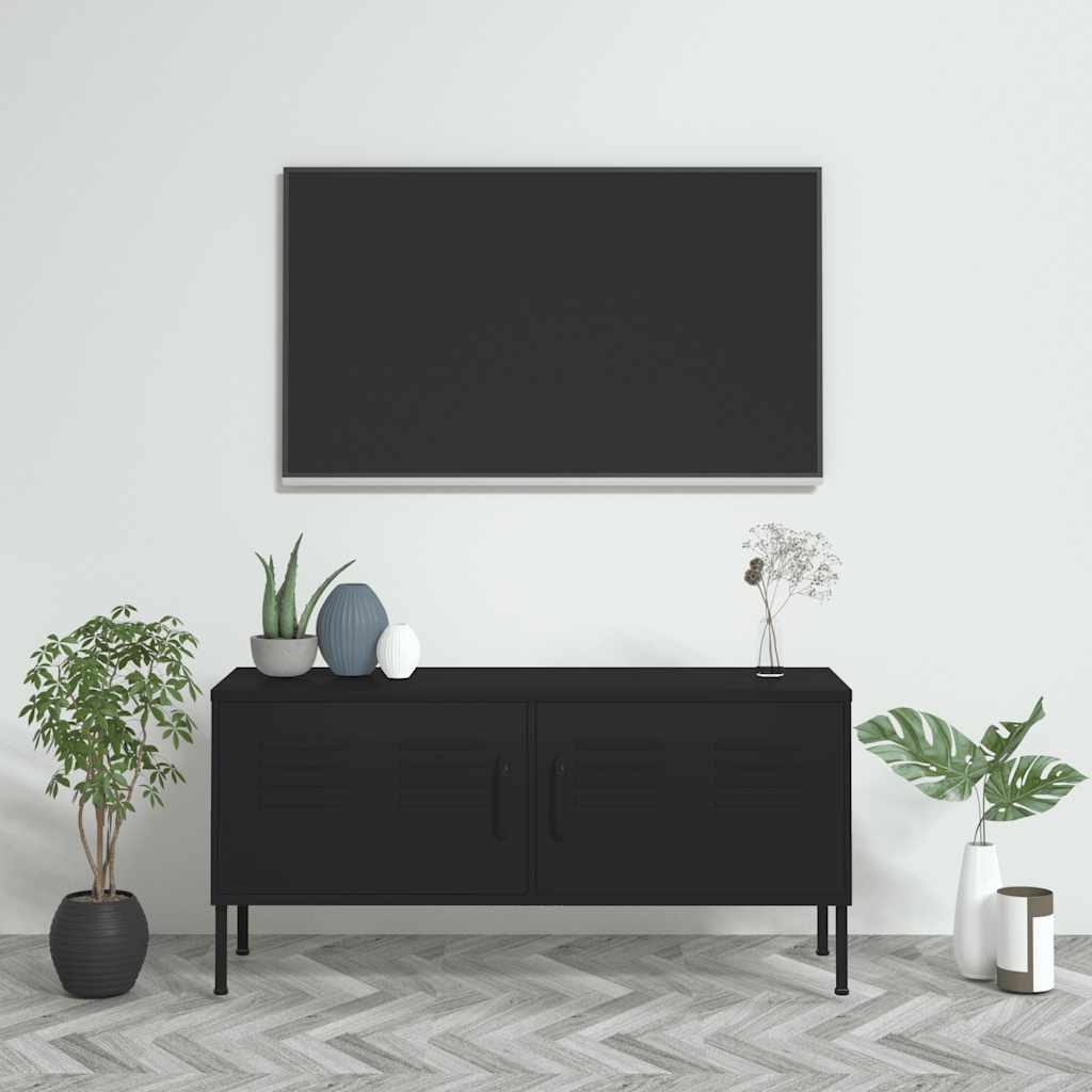vidaXL Szafka pod telewizor, czarna, 105x35x52 cm, stalowa