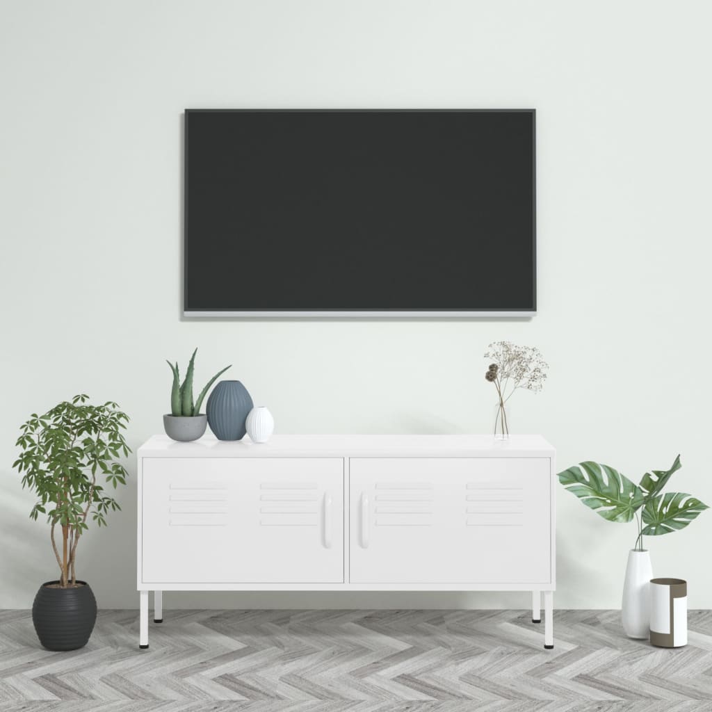 vidaXL Szafka pod telewizor, biała, 105x35x50 cm, stalowa