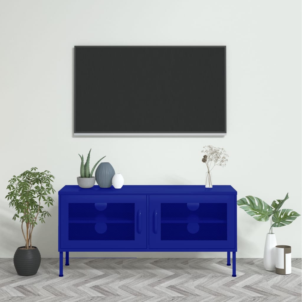 vidaXL Szafka pod telewizor, granatowa, 105x35x50 cm, stalowa