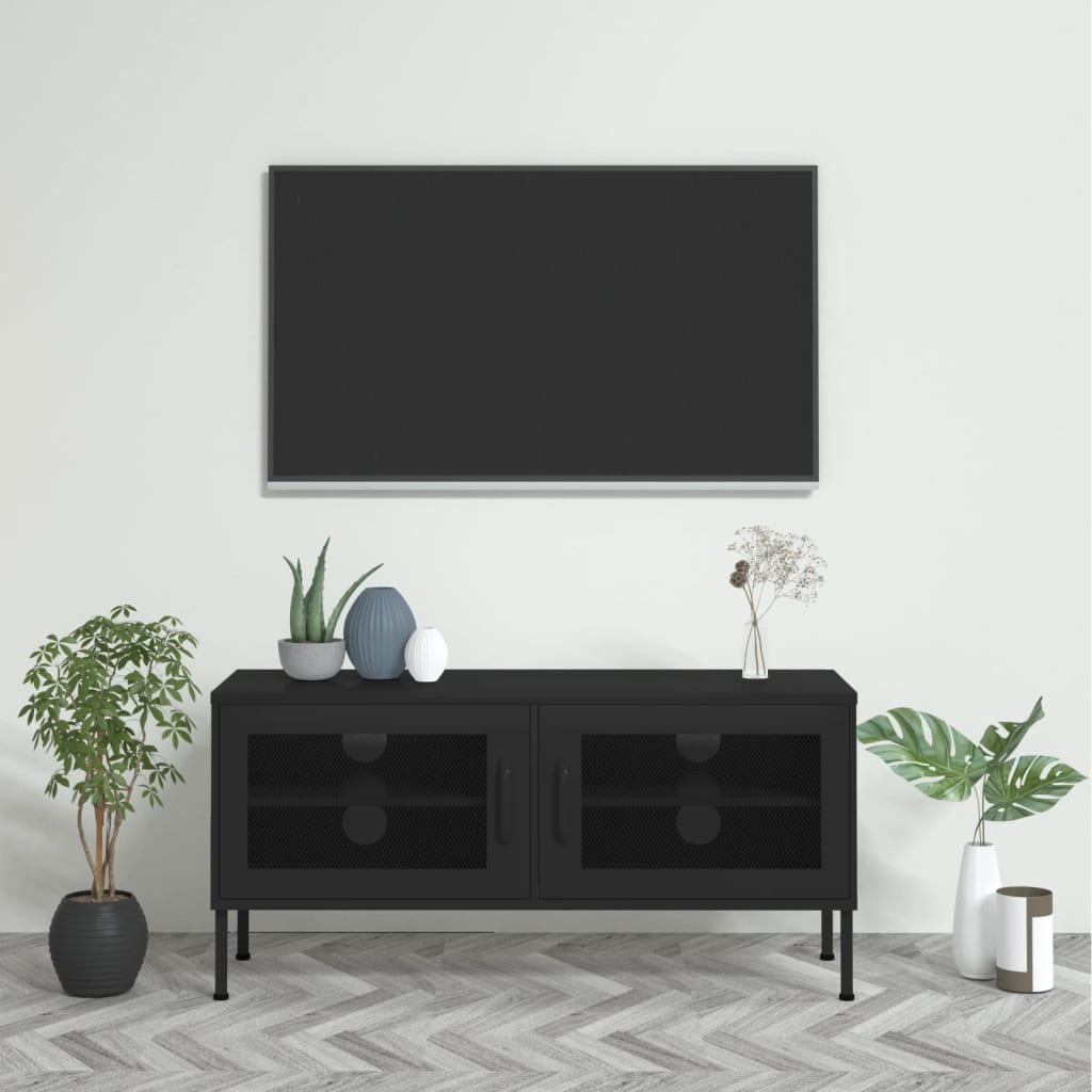 vidaXL Szafka pod telewizor, czarna, 105x35x50 cm, stalowa