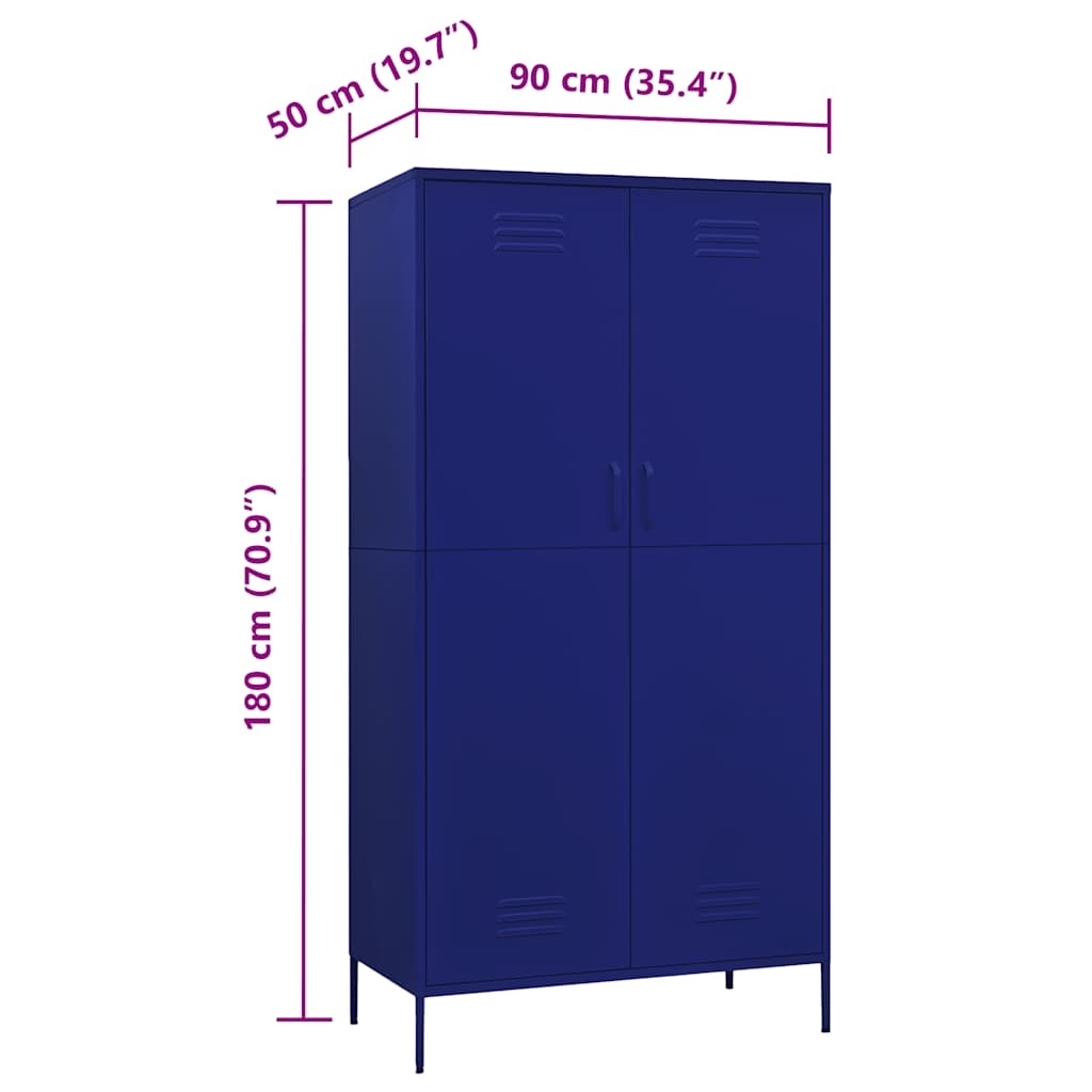 vidaXL Szafa, granatowa, 90x50x180 cm, stalowa