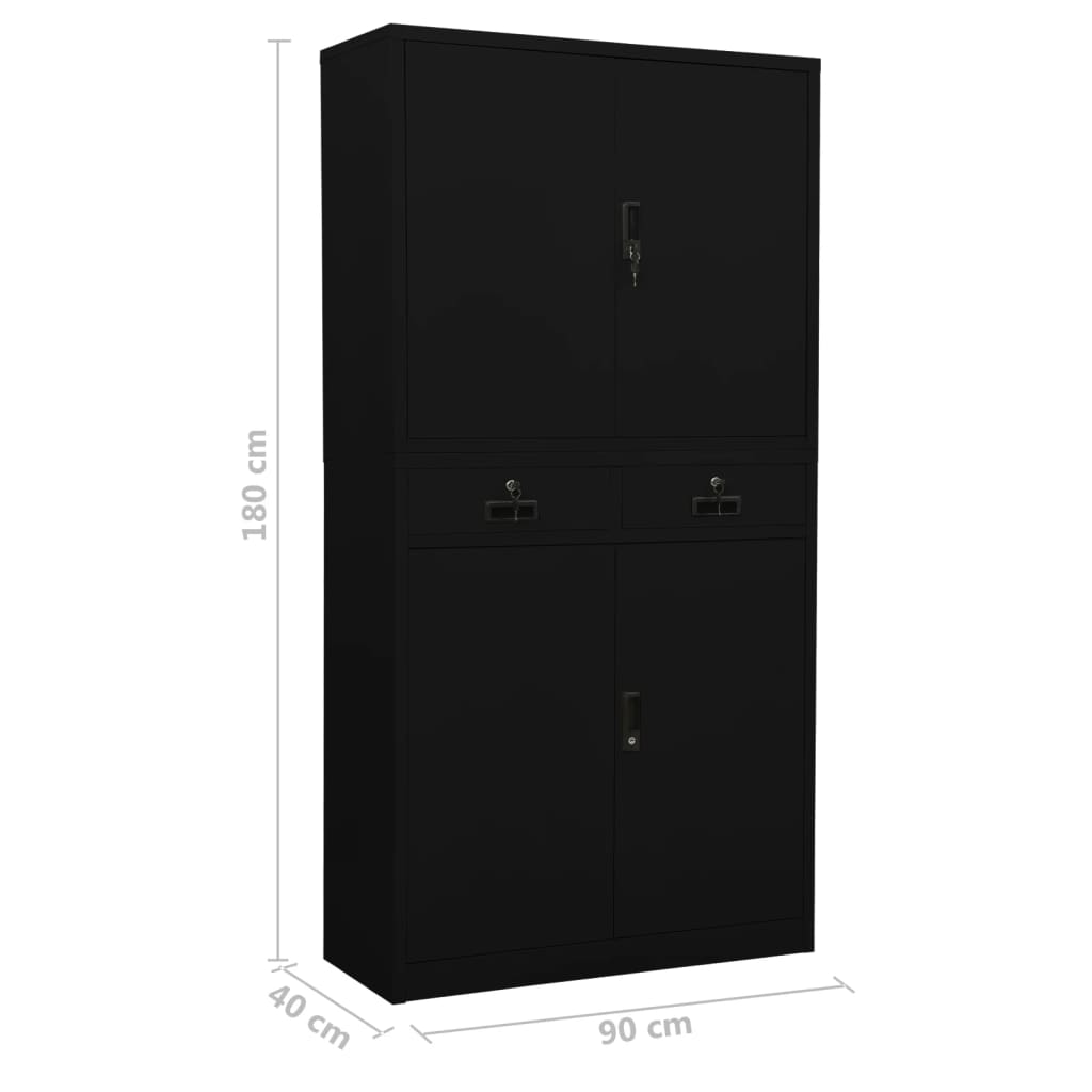 vidaXL Szafa biurowa, czarna, 90x40x180 cm, stalowa