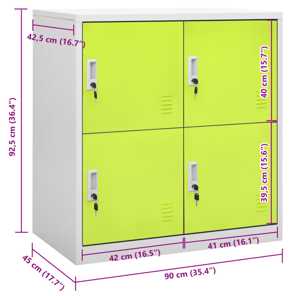 vidaXL Szafka zamykana na klucz, szaro-zielona, 90x45x92,5 cm, stal