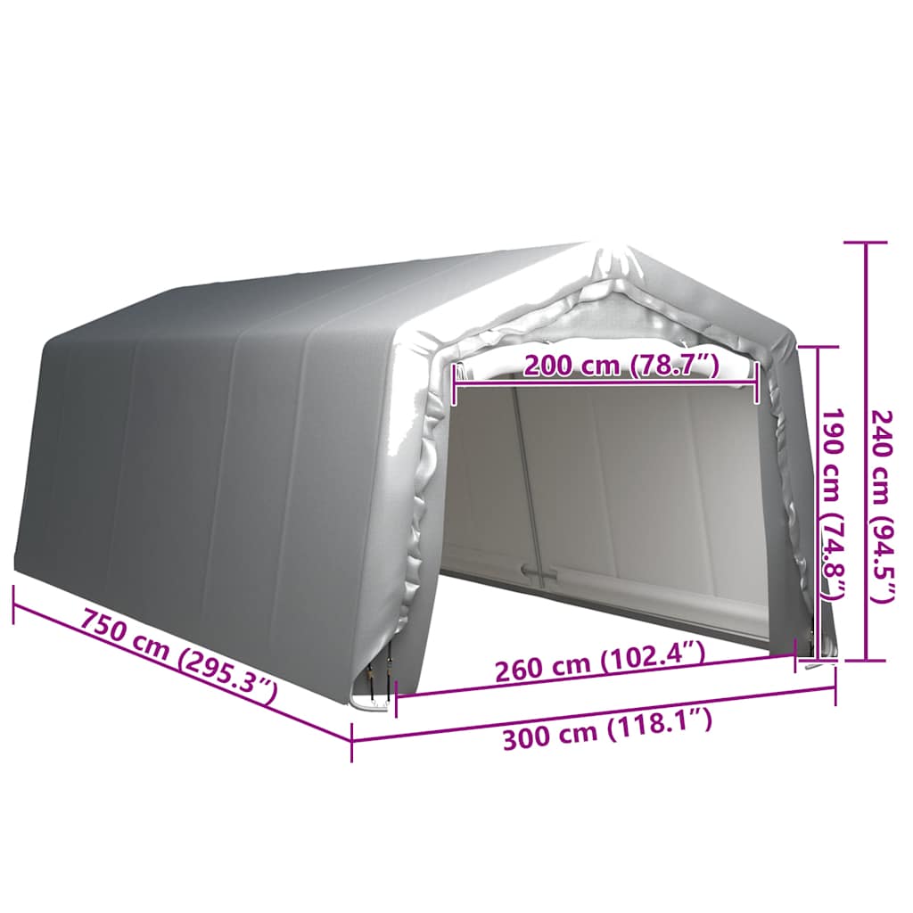 vidaXL Namiot magazynowy, 300 x 750 cm, stal, szary
