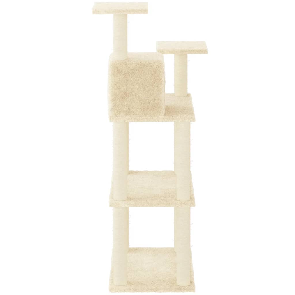 vidaXL Drapak dla kota ze słupkami sizalowymi, kremowy, 118,5 cm