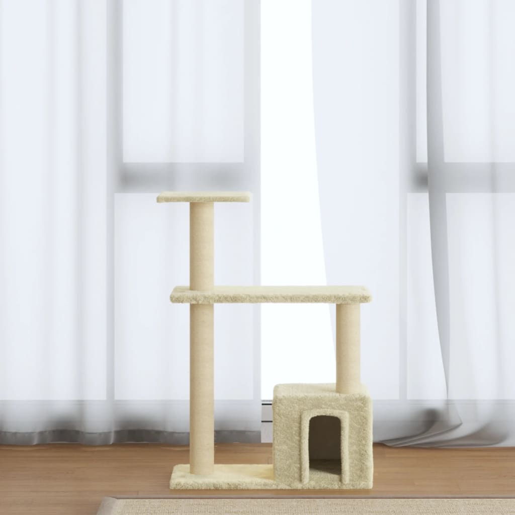 vidaXL Drapak dla kota ze słupkami sizalowymi, kremowy, 70 cm