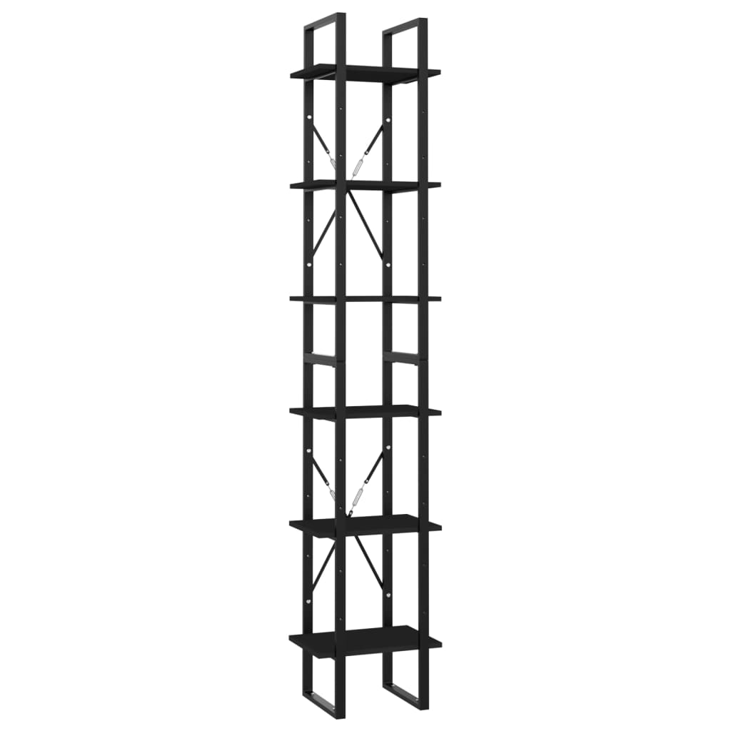 vidaXL Regał na książki, 6 półek, czarny 40x30x210 cm, drewno sosnowe