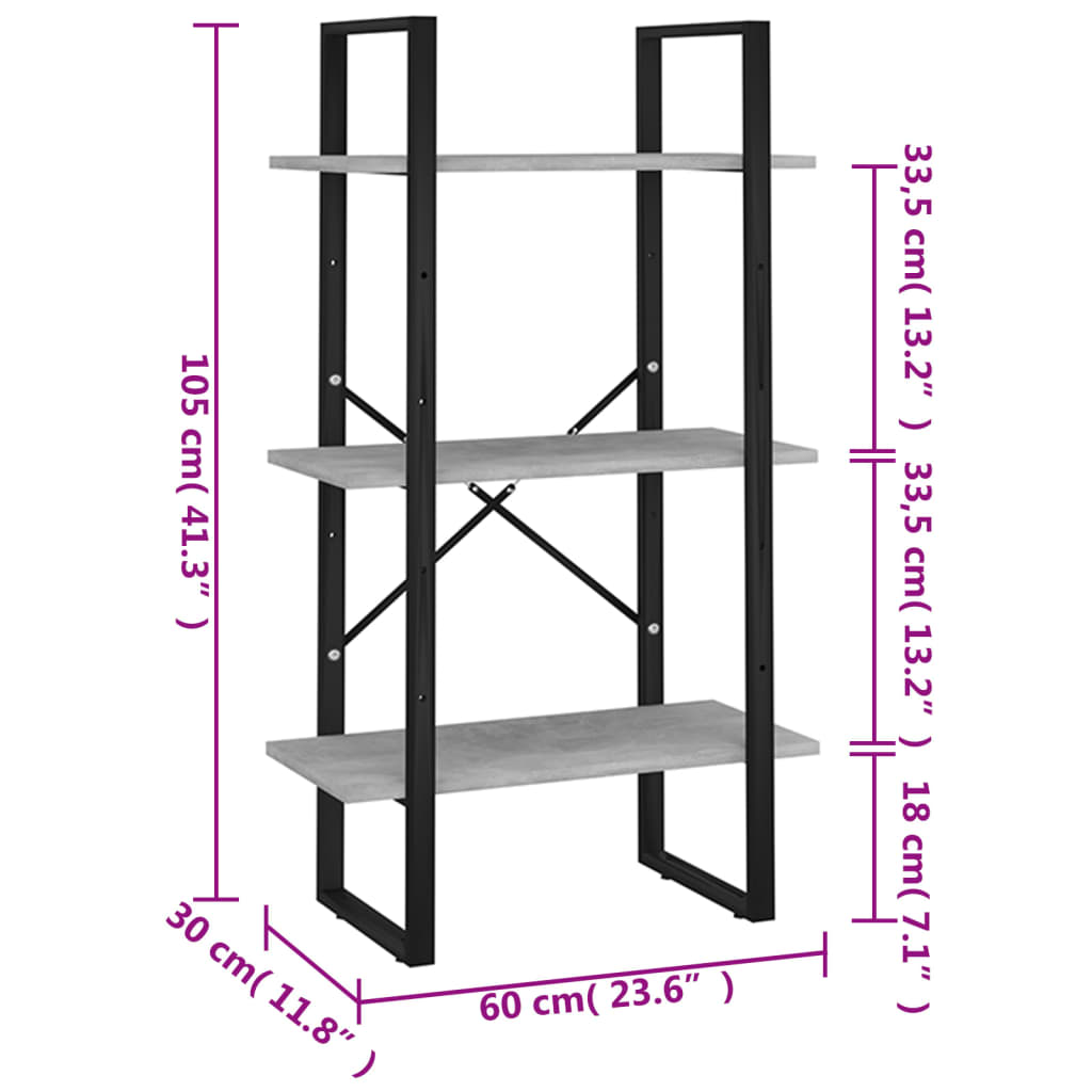 vidaXL Regał, szarość betonu, 60x30x105 cm, materiał drewnopochodny