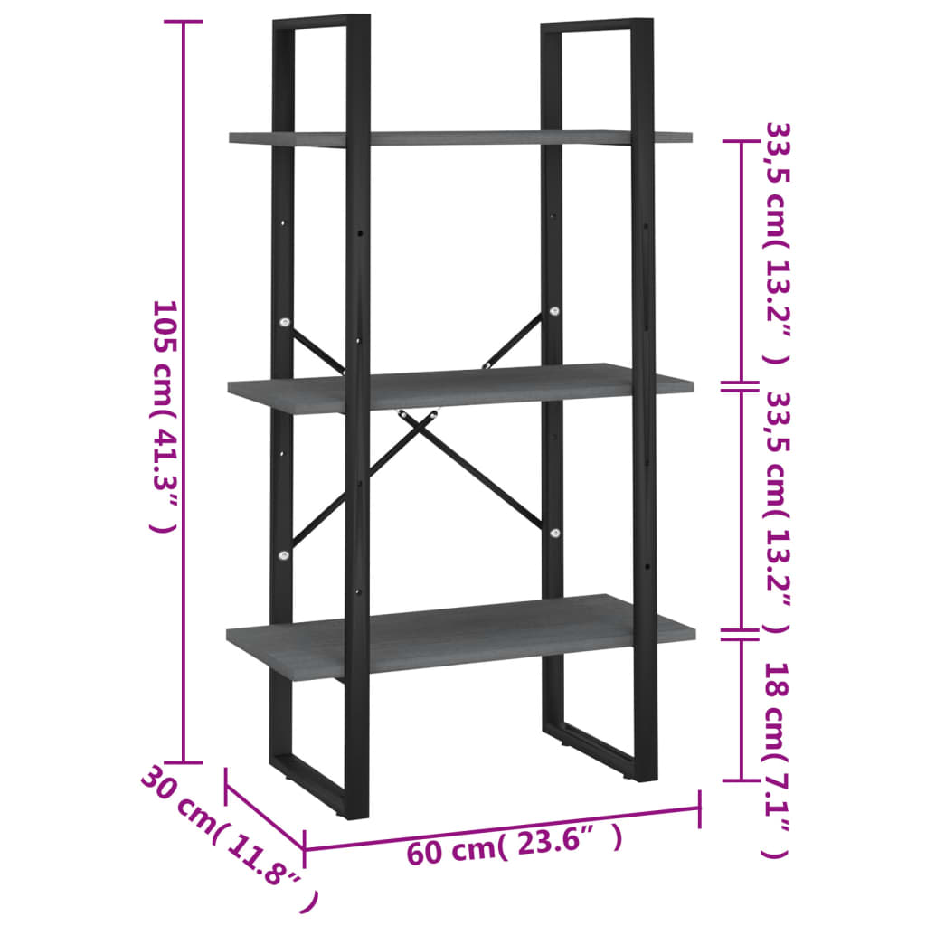 vidaXL Regał, szary, 60x30x105 cm, lite drewno sosnowe