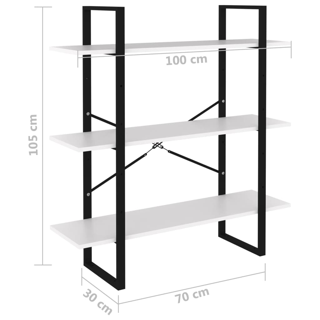 vidaXL Regał na książki, biały, 100x30x105 cm, materiał drewnopochodny