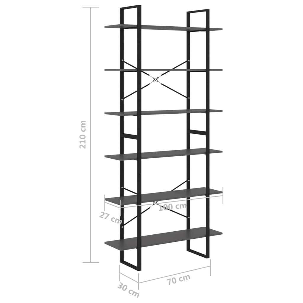 vidaXL Wysoki regał, szary, 100x30x210 cm, lite drewno sosnowe