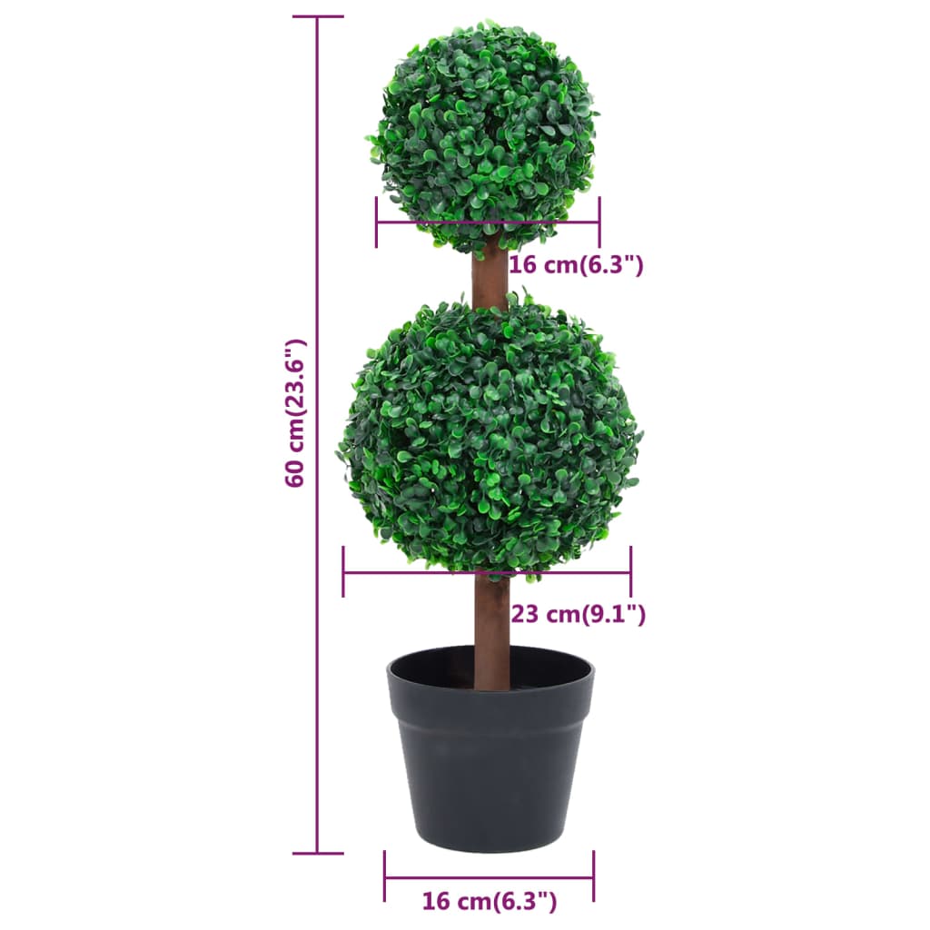 vidaXL Sztuczny bukszpan w formie kul, w doniczce, zielony, 60 cm