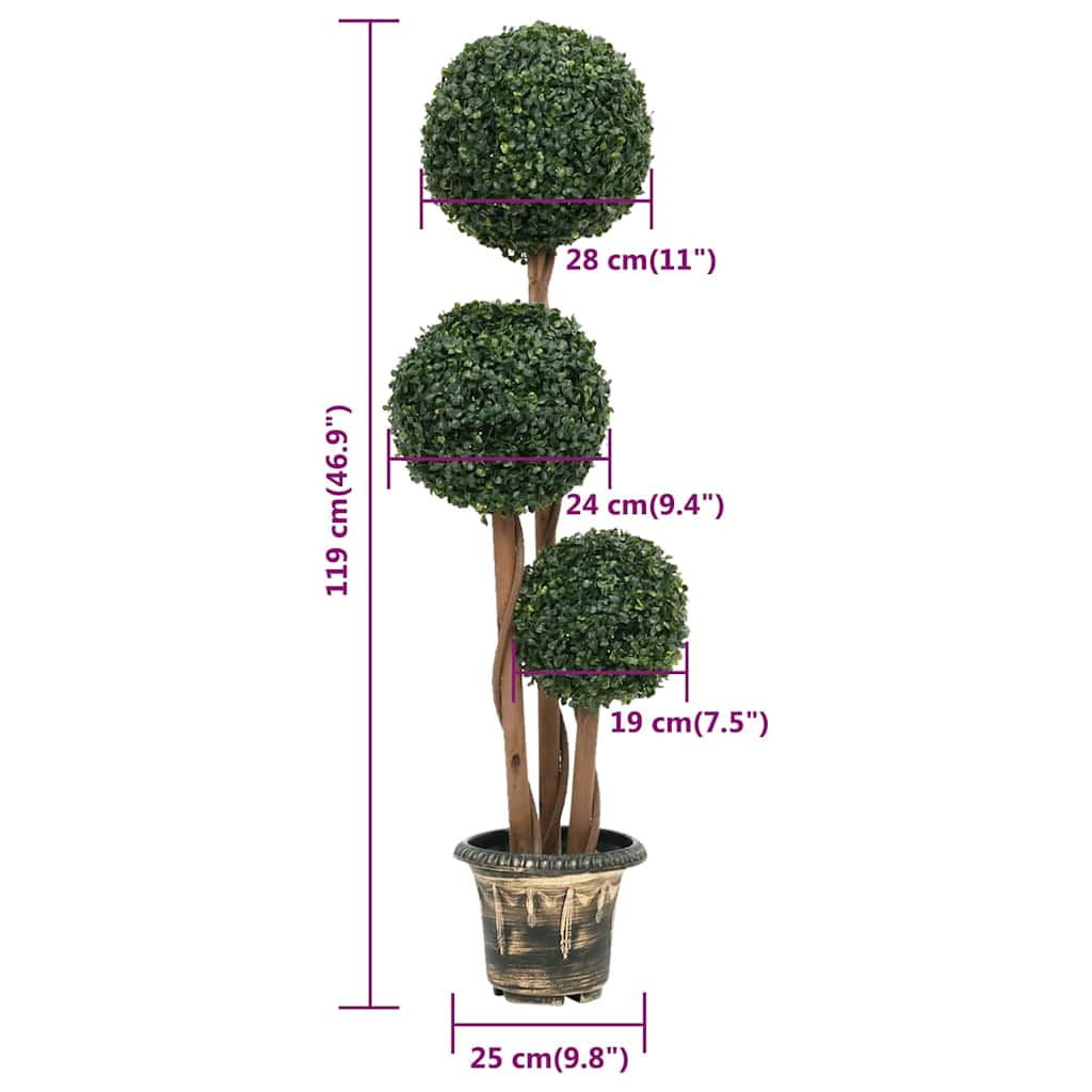 vidaXL Sztuczny bukszpan w formie kul, w doniczce, zielony, 119 cm