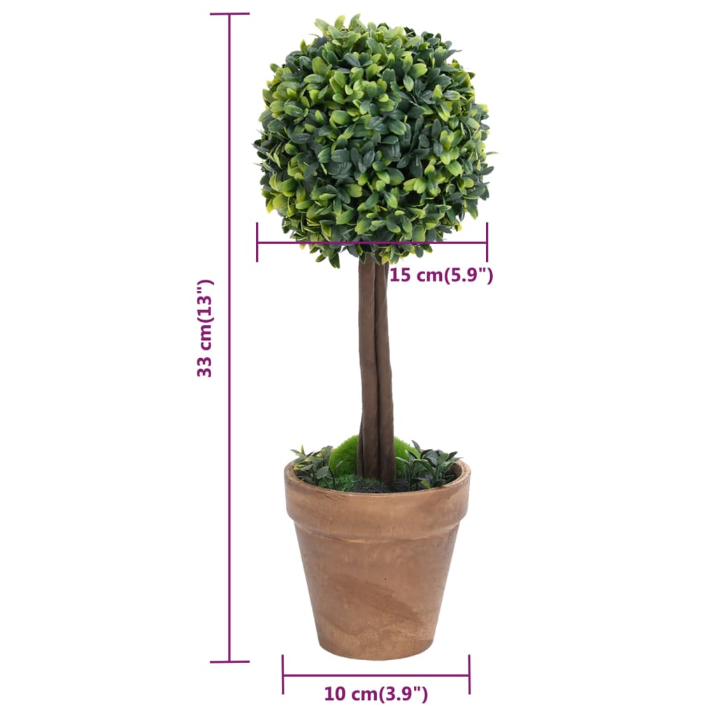 vidaXL Kule ze sztucznego bukszpanu w doniczce, 2 szt., zielone, 33 cm