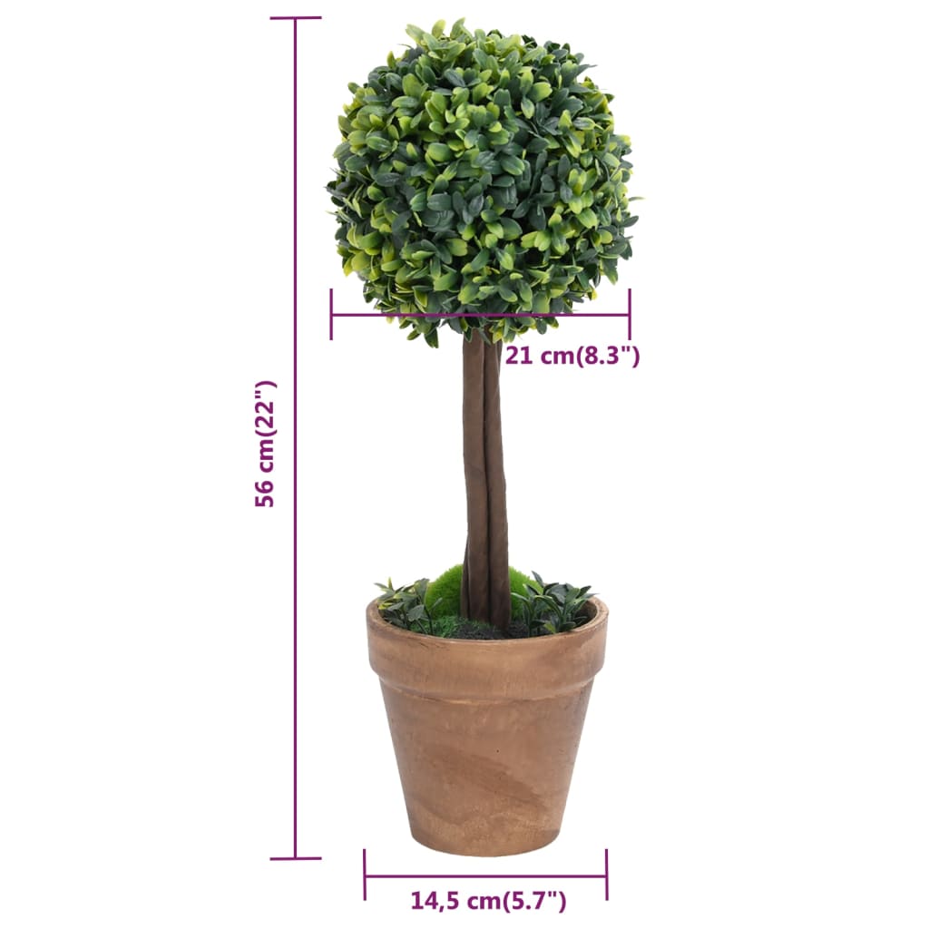 vidaXL Kule ze sztucznego bukszpanu w doniczce, 2 szt., zielone, 56 cm