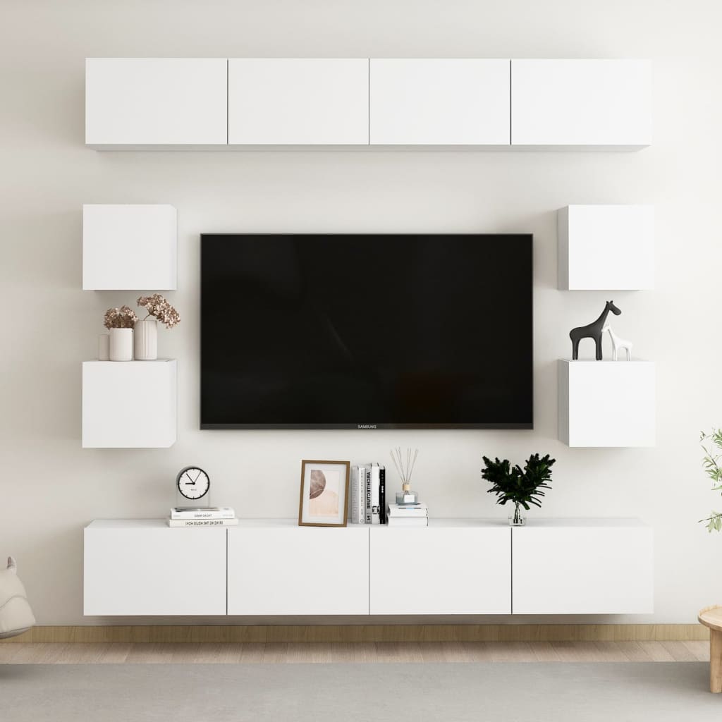 vidaXL 8-cz. zestaw szafek TV, biały, materiał drewnopochodny