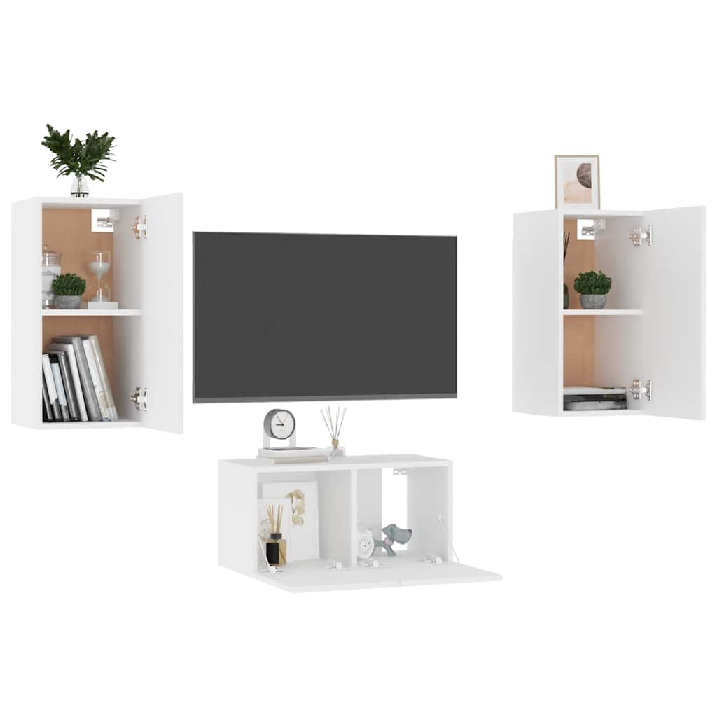 vidaXL 3-cz. zestaw szafek TV, biały, materiał drewnopochodny