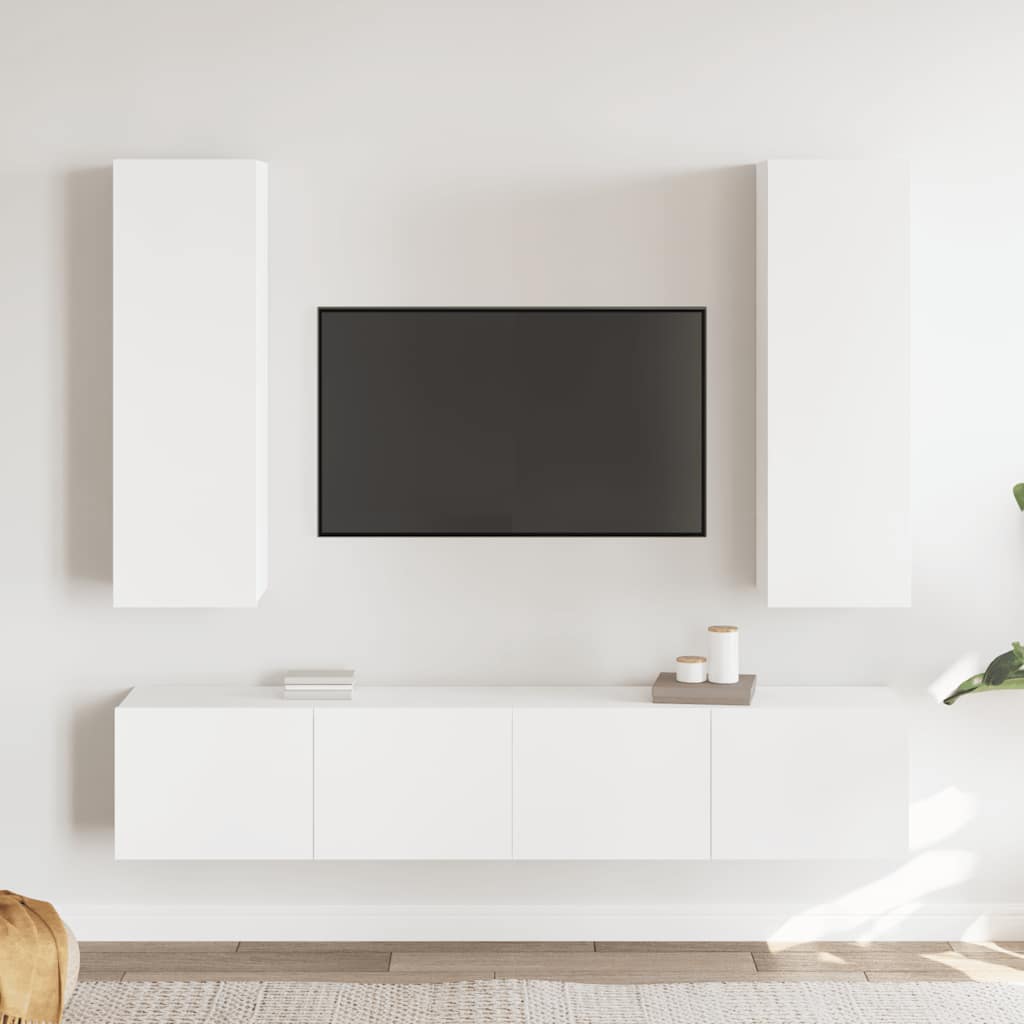 vidaXL 4-cz. zestaw szafek TV, biały, materiał drewnopochodny