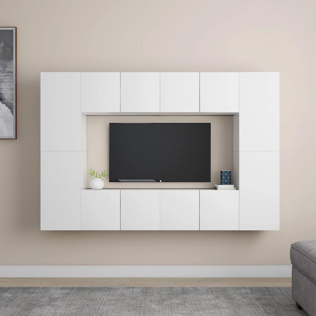 vidaXL 8-cz. zestaw szafek TV, biały, materiał drewnopochodny