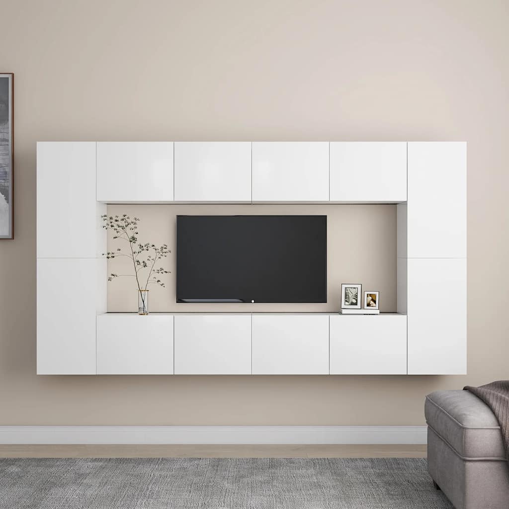 vidaXL 8-cz. zestaw szafek TV, biały, materiał drewnopochodny