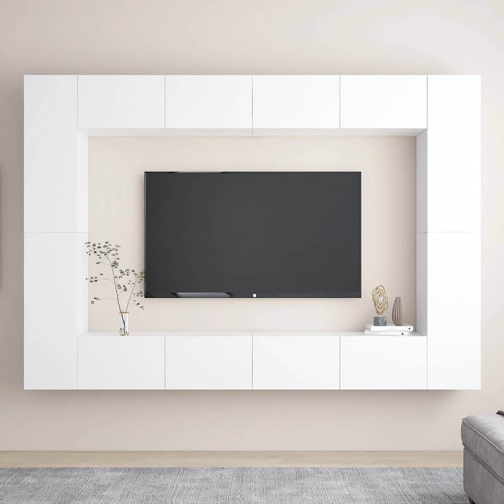 vidaXL 8-cz. zestaw szafek TV, biały, materiał drewnopochodny