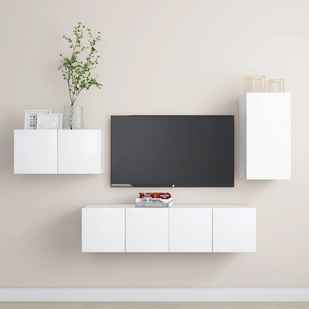 vidaXL 4-cz. zestaw szafek TV, biały, materiał drewnopochodny