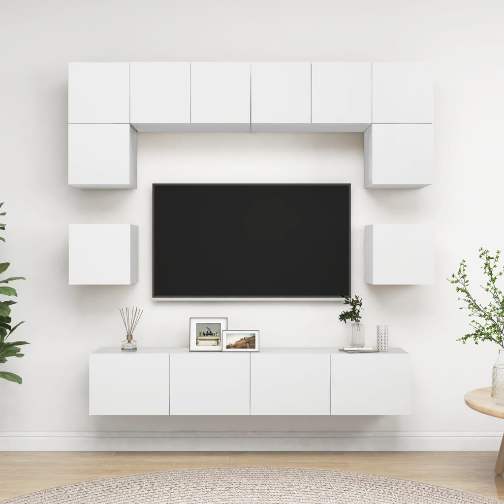 vidaXL 8-cz. zestaw szafek TV, biały, materiał drewnopochodny