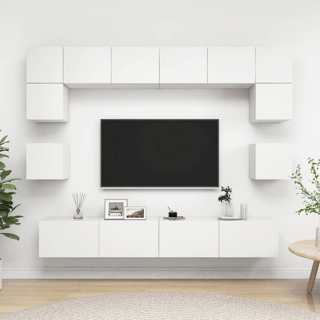 vidaXL 8-cz. zestaw szafek TV, biały, materiał drewnopochodny