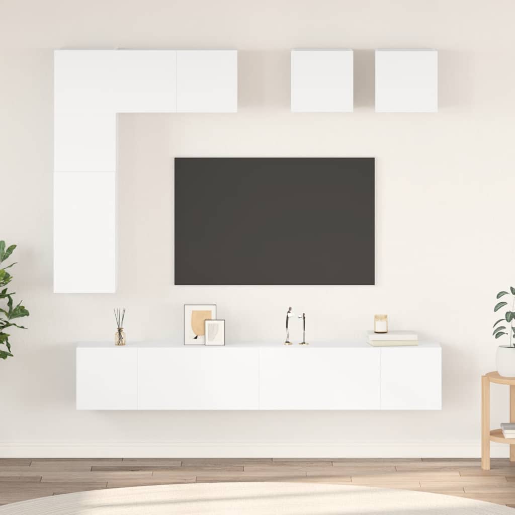 vidaXL 8-cz. zestaw szafek TV, biały, materiał drewnopochodny