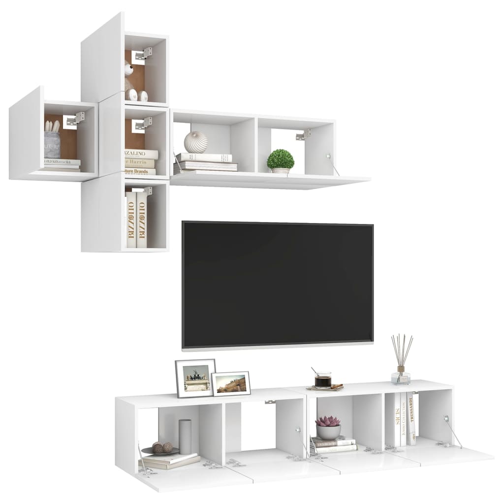 vidaXL 7-cz. zestaw szafek TV, biały, materiał drewnopochodny