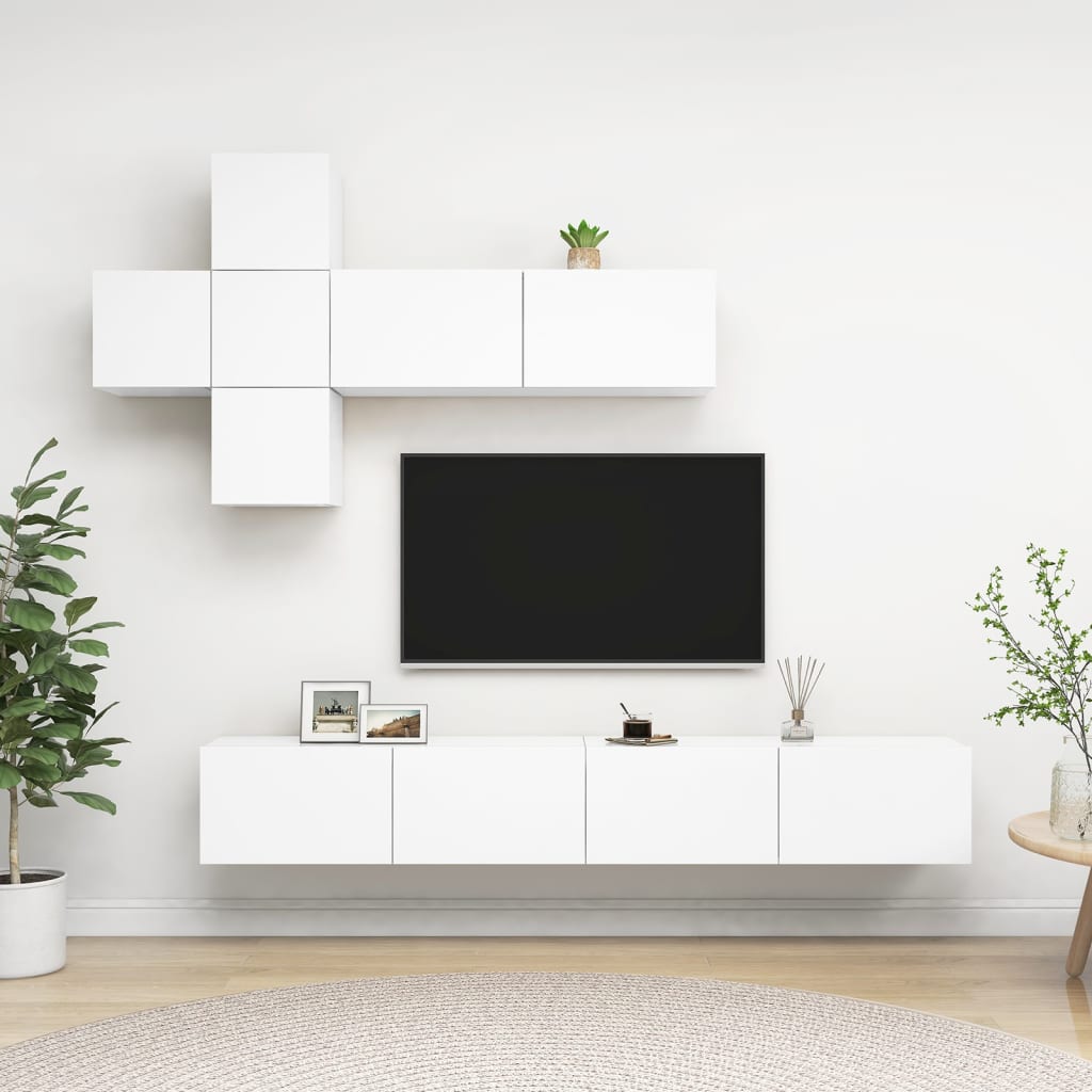 vidaXL 7-cz. zestaw szafek TV, biały, materiał drewnopochodny