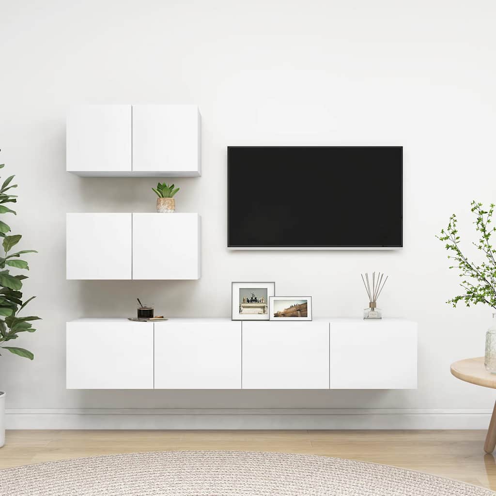 vidaXL 4-cz. zestaw szafek TV, biały, materiał drewnopochodny