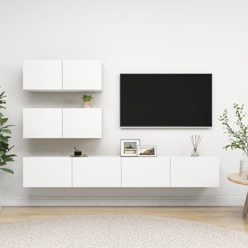 vidaXL 4-cz. zestaw szafek TV, biały, materiał drewnopochodny