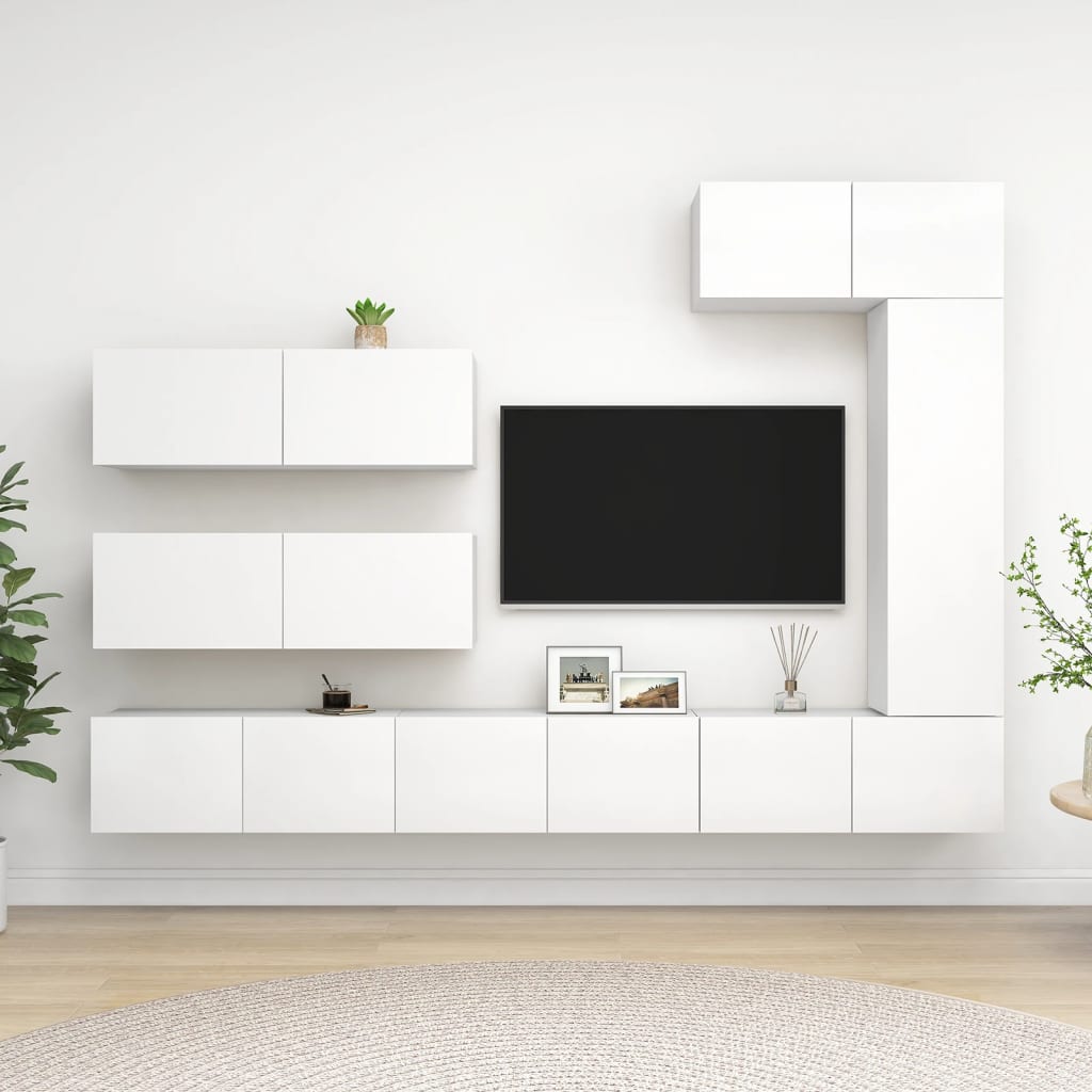 vidaXL 7-cz. zestaw szafek TV, biały, materiał drewnopochodny