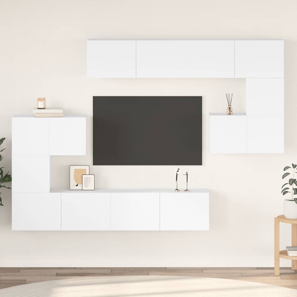 vidaXL 8-cz. zestaw szafek TV, biały, materiał drewnopochodny