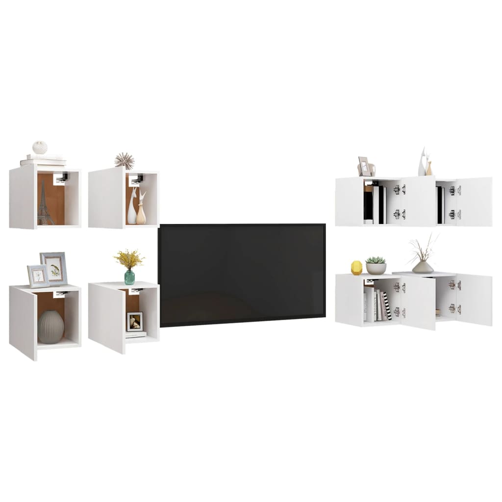 vidaXL Wiszące szafki TV, 8 szt., białe, 30,5 x 30 x 30 cm