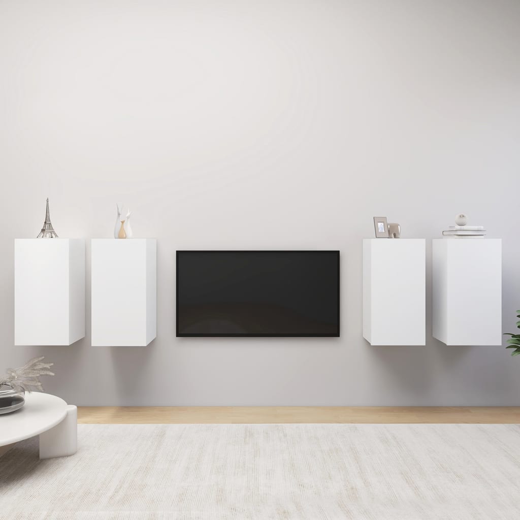 vidaXL Szafki telewizyjne, 4 szt., białe, 30,5x30x60 cm, płyta wiórowa