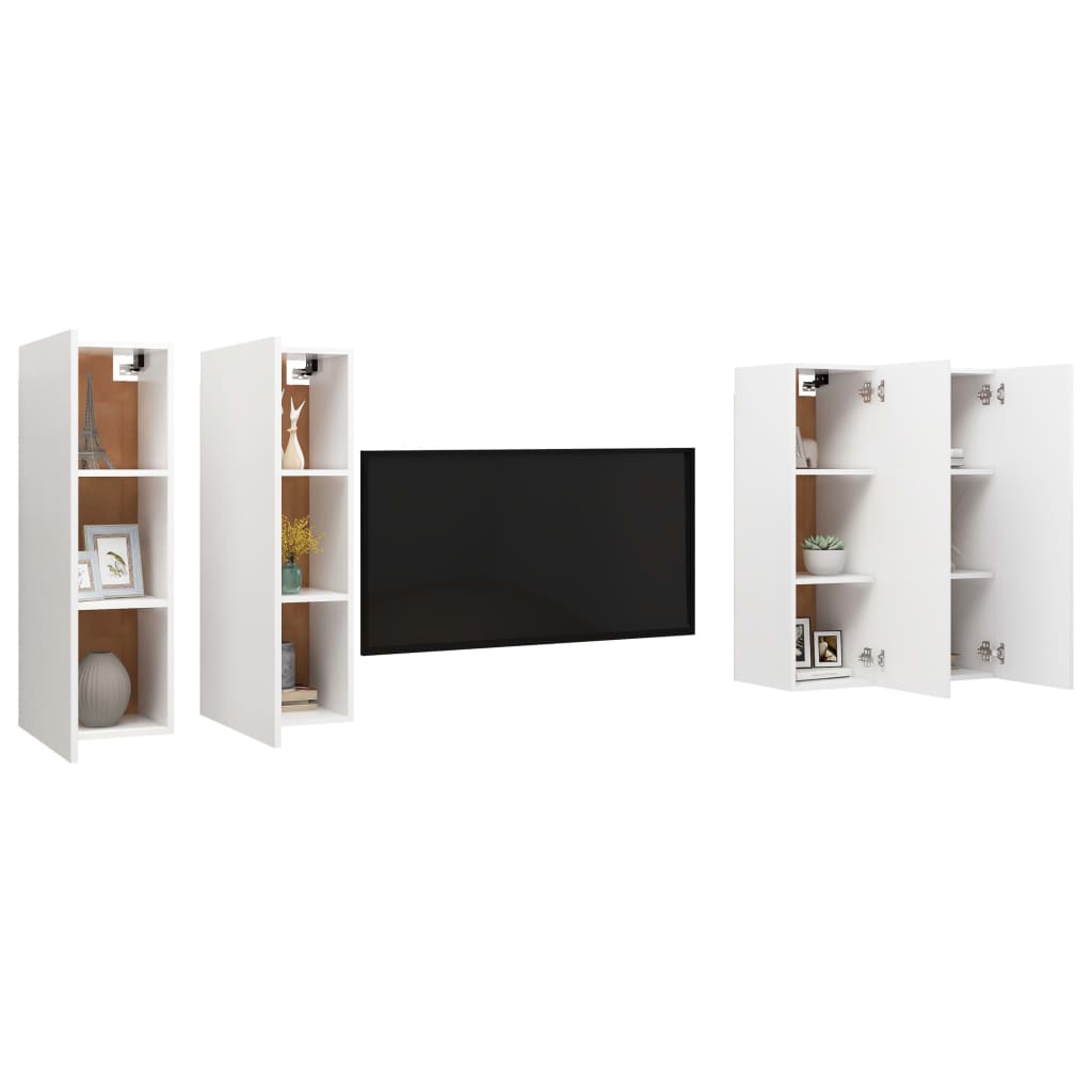 vidaXL Szafki TV, 4 szt., białe, 30,5 x 30 x 90 cm, płyta wiórowa