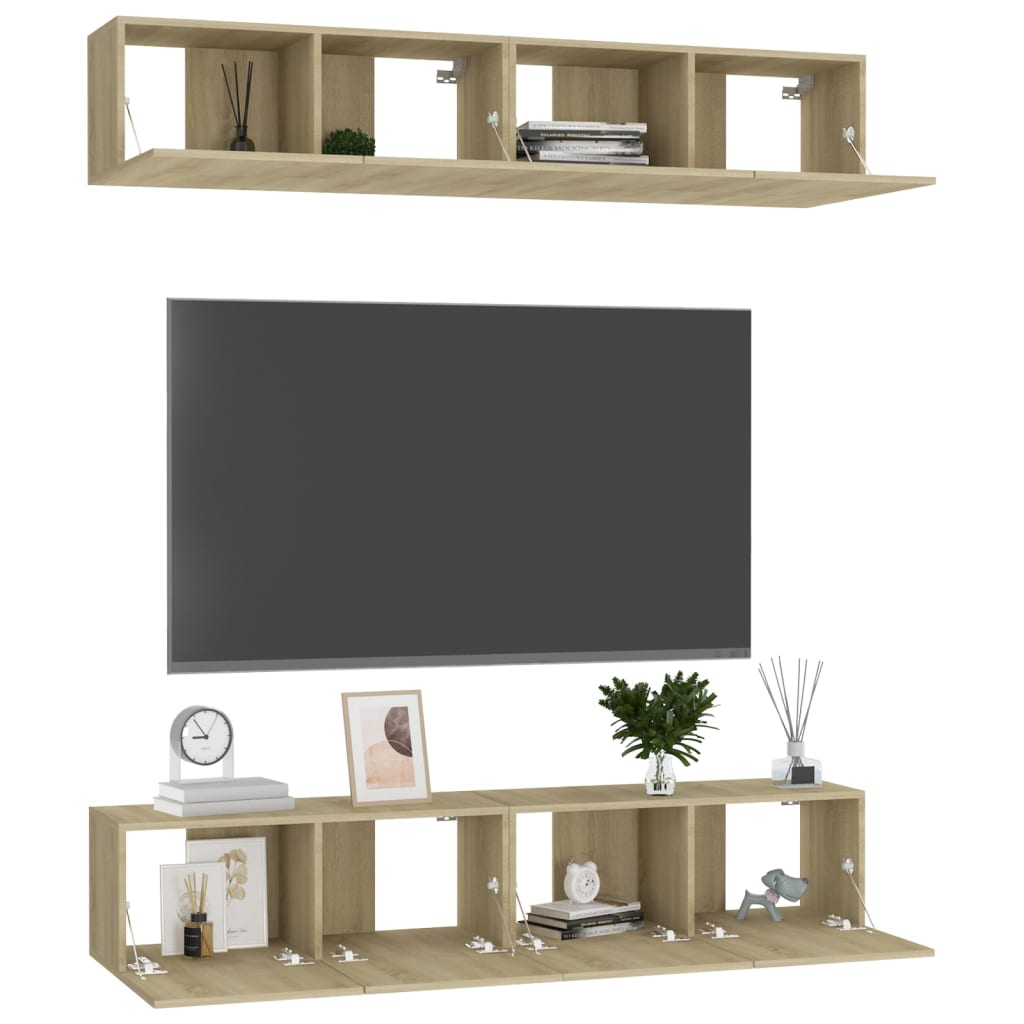 vidaXL Szafki TV, 4 szt., dąb sonoma, 80x30x30 cm