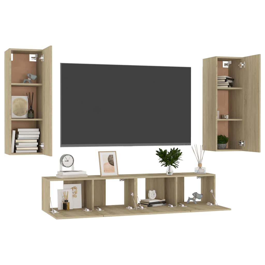 vidaXL 4-cz. zestaw szafek TV, dąb sonoma, materiał drewnopochodny