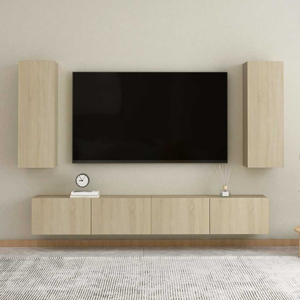 vidaXL 4-cz. zestaw szafek TV, dąb sonoma, materiał drewnopochodny